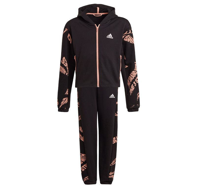 adidas Hooded Cotton Tracksuit - Girls - Black/Ambient Blush